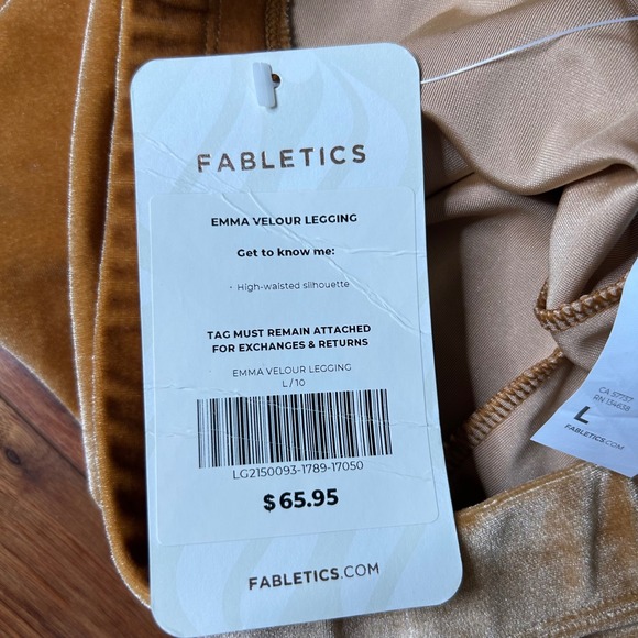 Fabletics Velour Outfit Set Top and Leggings Criss Cross Back Gold Athleisure - Picture 7 of 10
